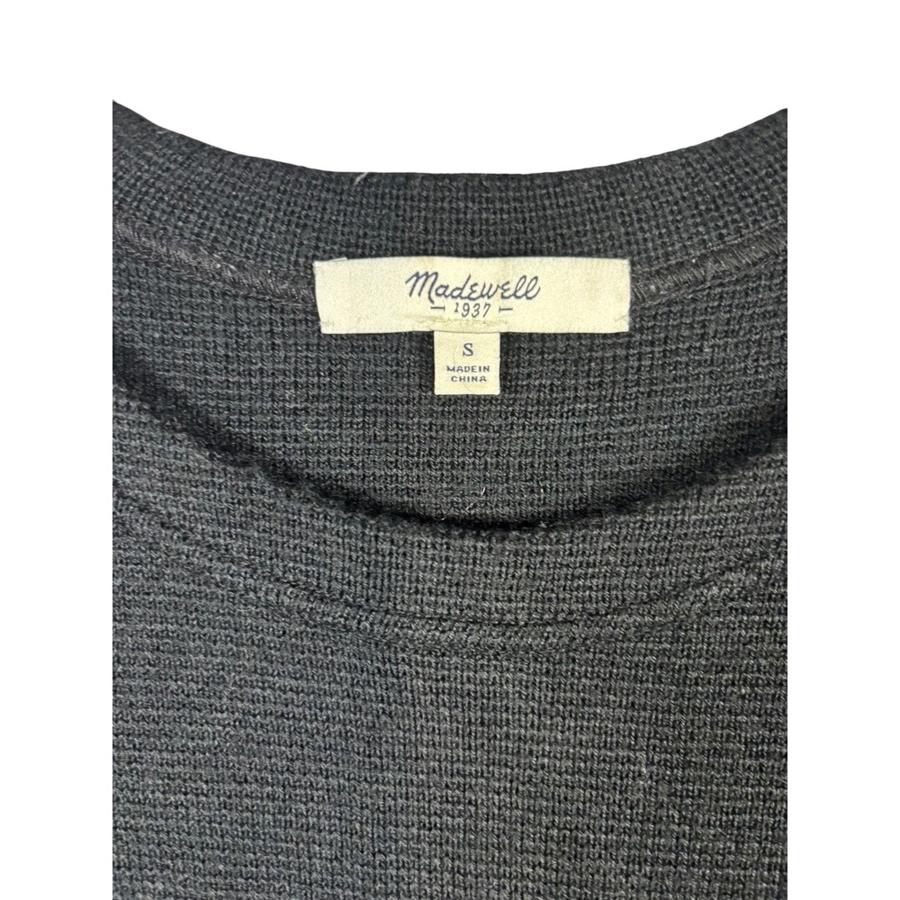 Madewell Black Short Sleeve Waffle Knit Sweater‎ Crew Neck Cuffed Top Small - Picture 3 of 7